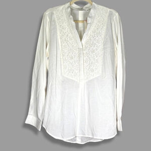 Cato Floral Lace Overlay Front Shirt Long Sleeves High-Low Hem White W Large NWT